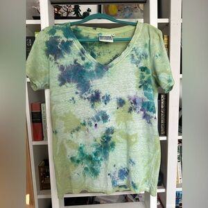 Jungmaven Green and Purple Tie-Dye V-Neck Tee